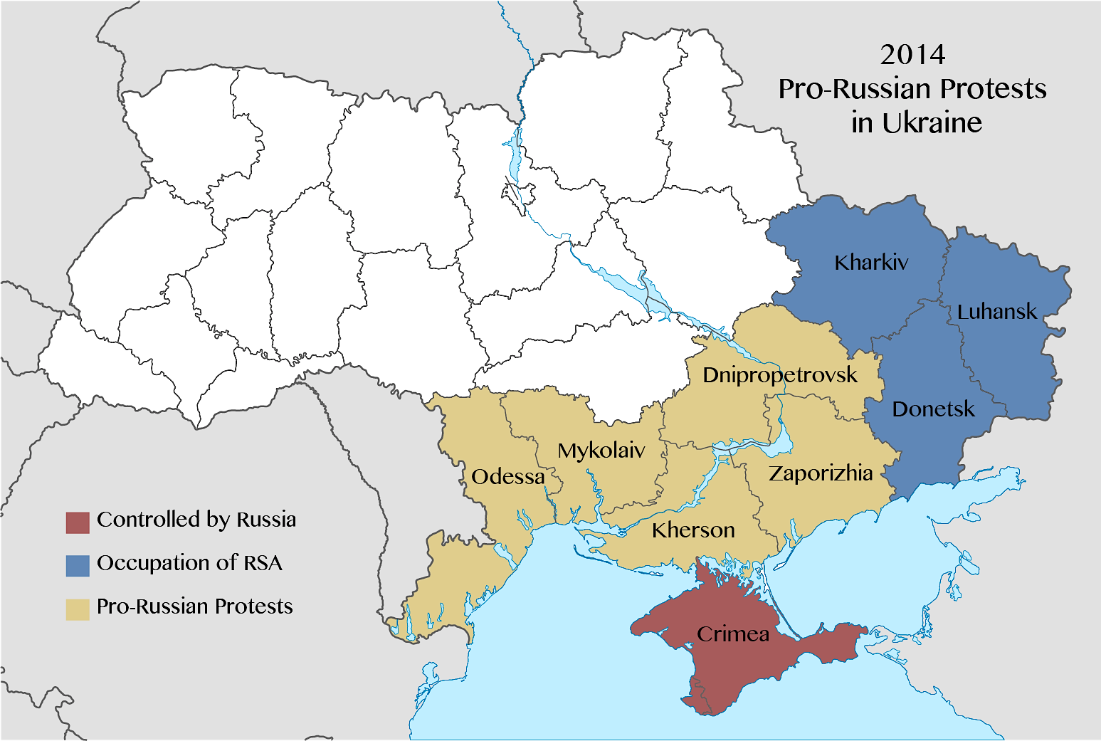 Ukraine Map-Pro-Russian Protests, Arp 2014